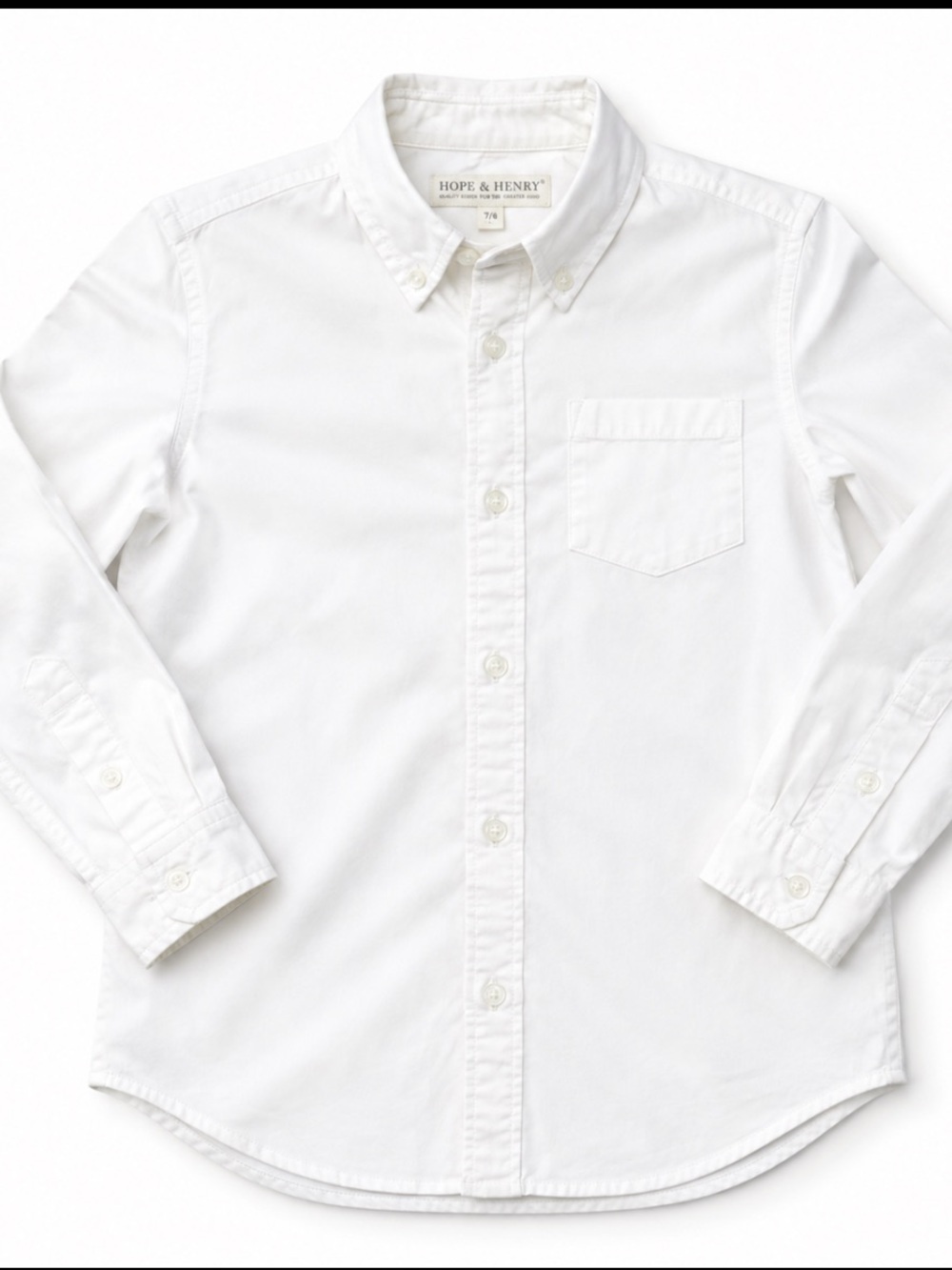 Hope & Henry White Organic Cotton Button Down Shirt Boys 7/8 Classic Dress Shirt